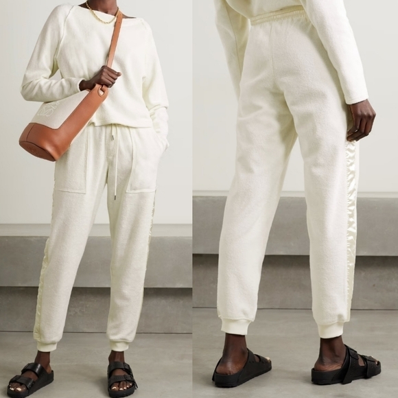 ATM Loop Cream Satin French Cotton Terry Pull-on Chalk Jogger Track Pants NWT - Picture 1 of 14